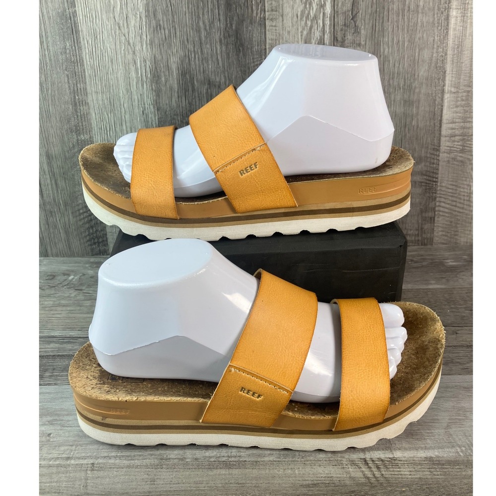 Reef Cushion Vista Hi Mustard Yellow Platform Slide Sandals Womens 9 C-22 BFC
